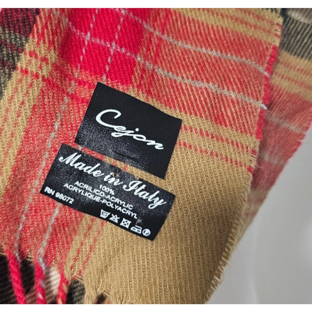 Cejon Scarf Womens Plaid Fringe Made in Italy Soft Acrylic Wrap Shawl 11x64